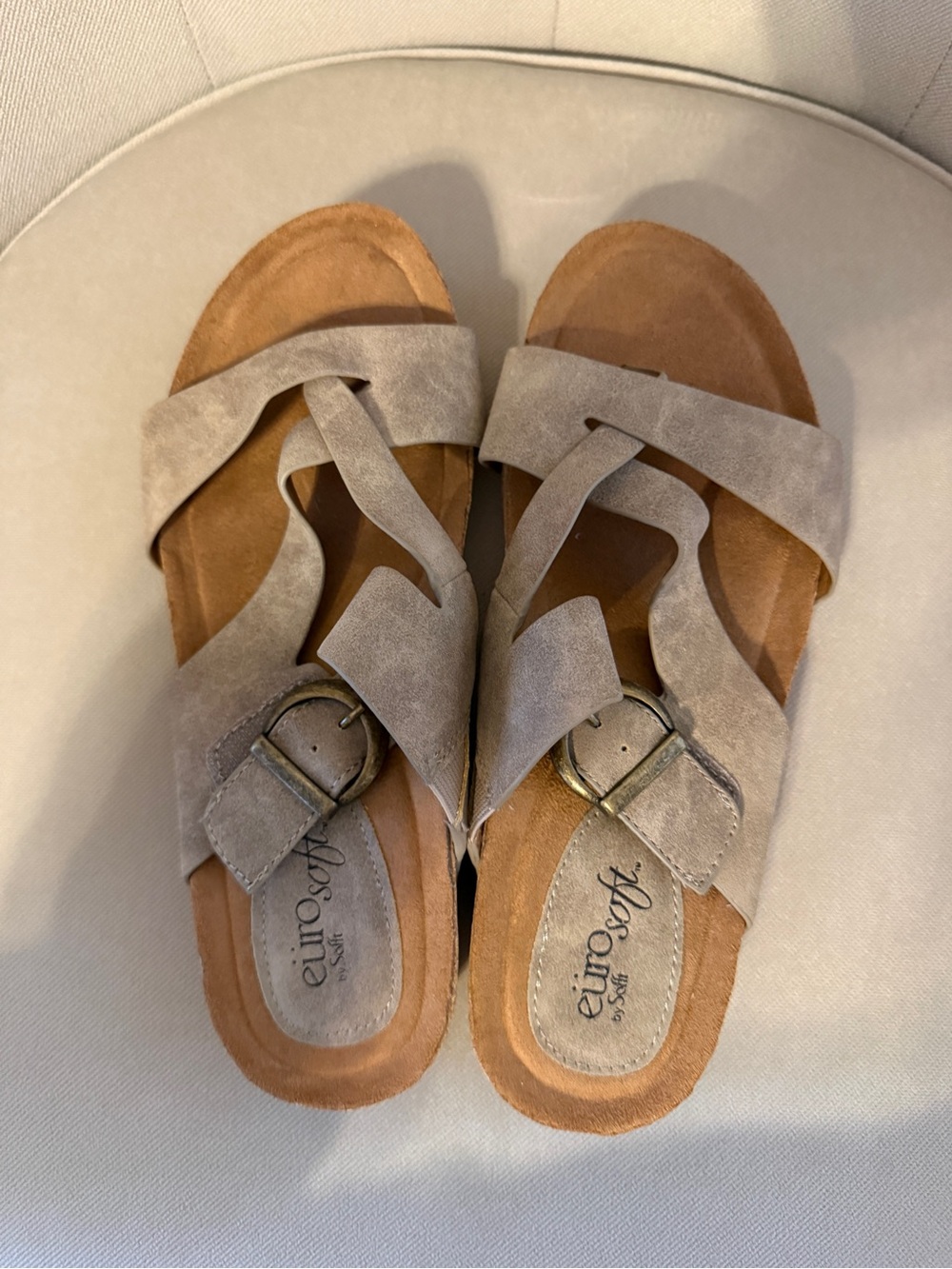 Eurosoft Taupe Suede Crossover Sandals with Buckle